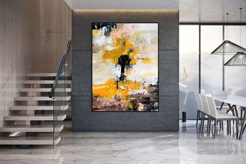Oversized Yellow Canvas Paintings Abstract Canvas Artwork C3I12 wall art